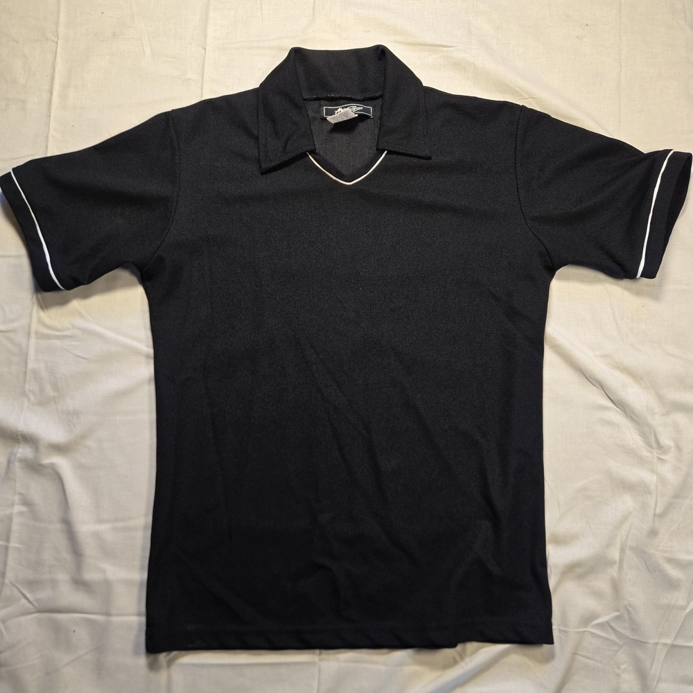 Vintage Knit Polo Shirt, Black Men's Size Medium 100% Polyester, Made In USA